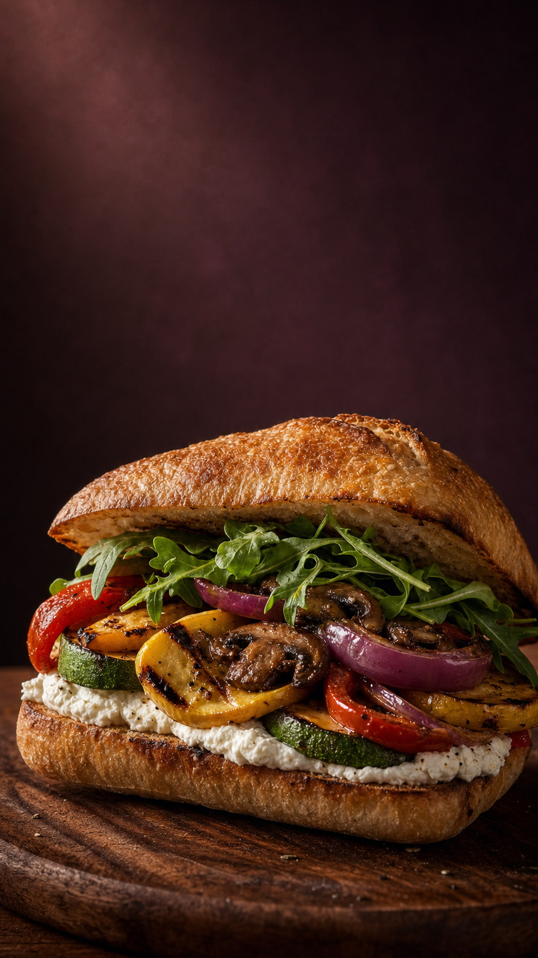 Roasted Vegetable sandwich on toasted Italian bread
